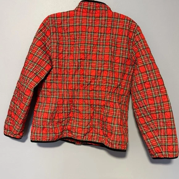 Talbots Red Plaid Quilted Jacket Black Trim Preppy Women’s medium - Picture 11 of 15